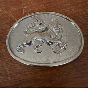 Lion of Judah Rastafarian Silver Belt Buckle Rasta Lion Staff Ethiopian Culture